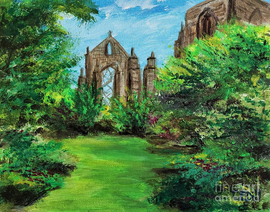 Holyrood Abbey Gardens, Edinburgh, Scotland Painting by C E Dill