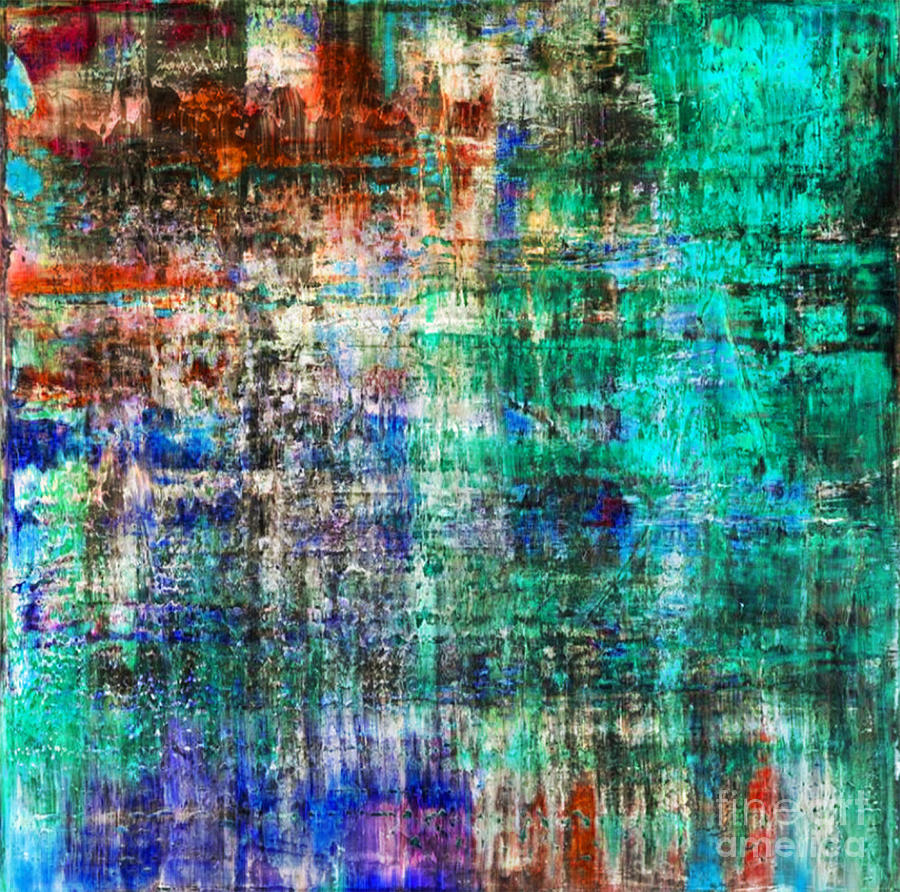 Homage to Gerhard Richter. Teal blue abstract painting. Painting by ...