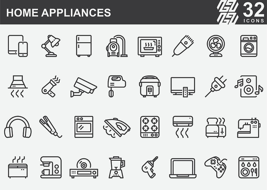 Home Appliances Line Icons Drawing by LueratSatichob