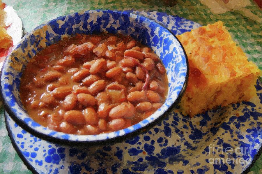 Home-cooked Beans And Corn Bread Digital Art