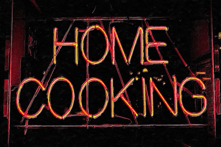 Home Cooking Neon Sign Kitchen Dining Painting by Tony Rubino