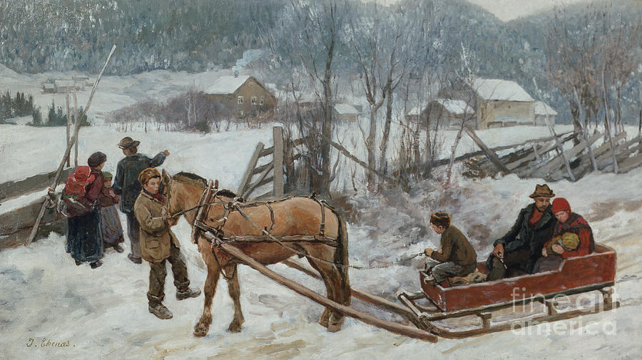 Home from sledge trip Painting by O Vaering by Jahn Ekenaes