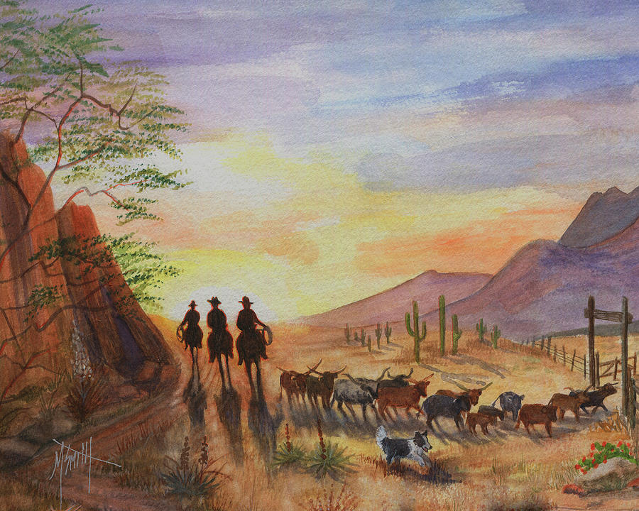 Home From The Cattle Drive Painting by Marilyn Smith