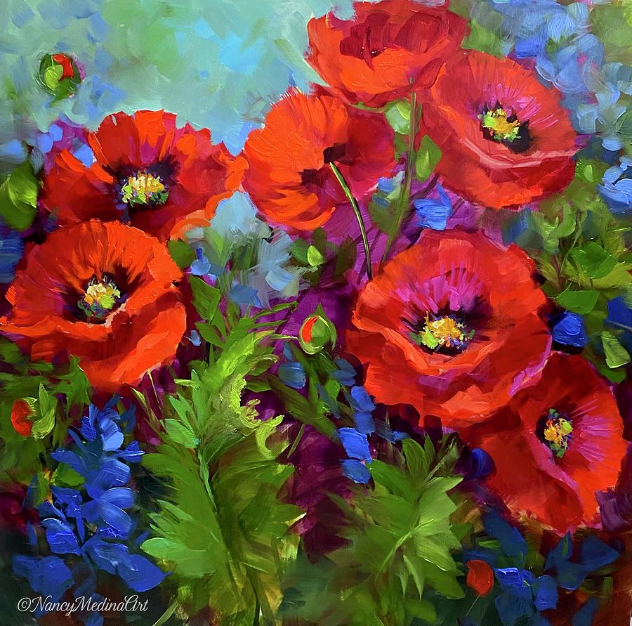 Home Grown Poppy Garden Painting by Nancy Medina - Fine Art America