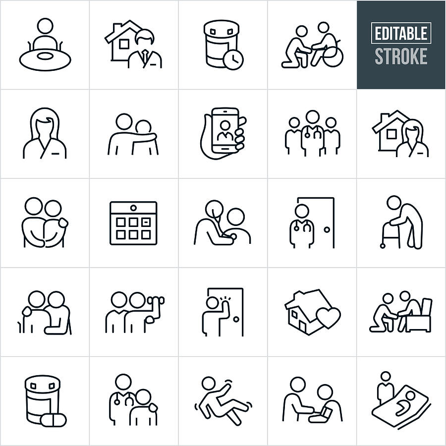 Home Health Thin Line Icons - Editable Stroke Drawing by Appleuzr