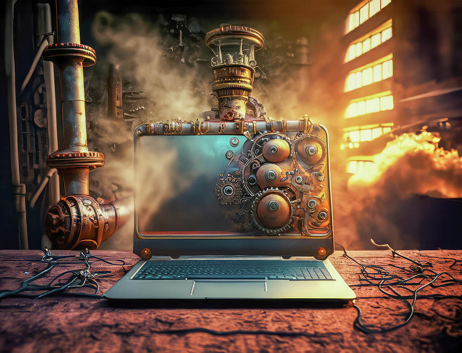 Home Laptop - Ai Generated - Steampunked 3 Photograph