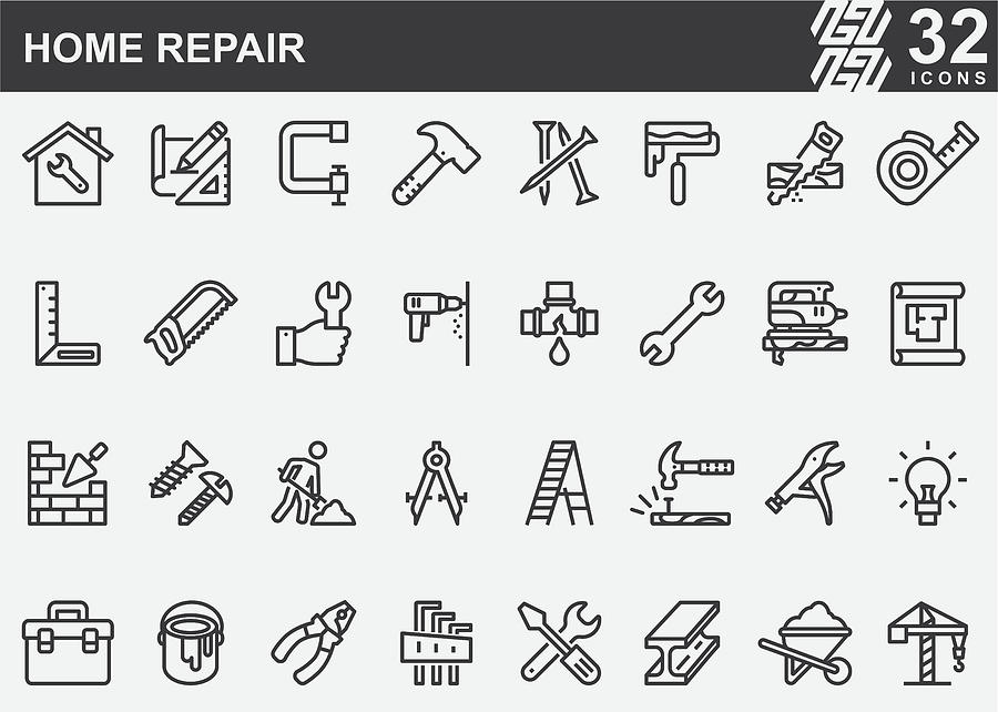 Home Repair and Construction Line Icons Drawing by LueratSatichob