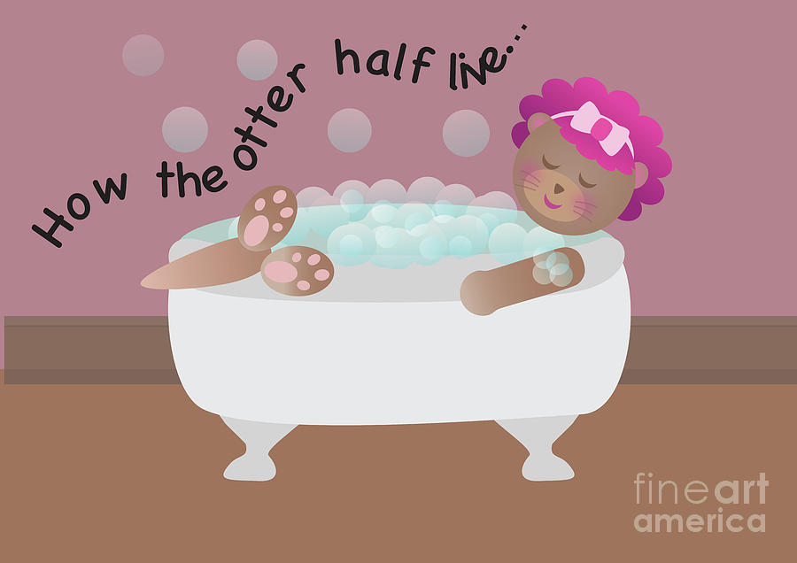 Home Spa Bath Time - Cute Chibi Otter Relaxing in Bubbles Digital Art by Barefoot Bodeez Art