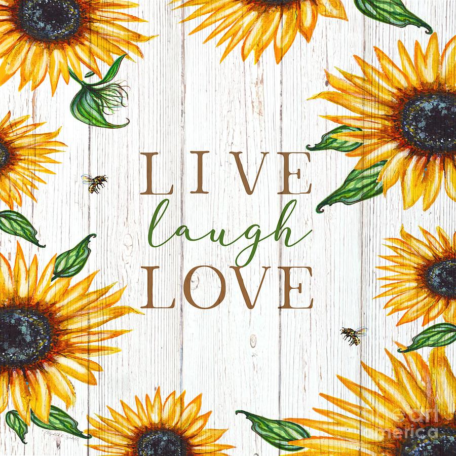 Live Laugh Love in Sunflowers on Wood Set 3 Painting by Elizabeth Robinette Tyndall
