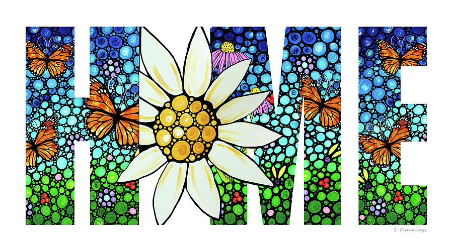 Home Sweet Home White Daisy Art Painting by Sharon Cummings
