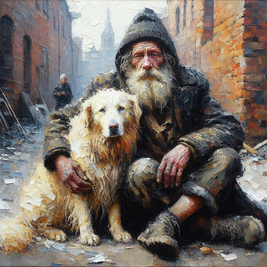 Homeless Person with Dog - DWP1702587 Painting by Dean Wittle - Fine ...