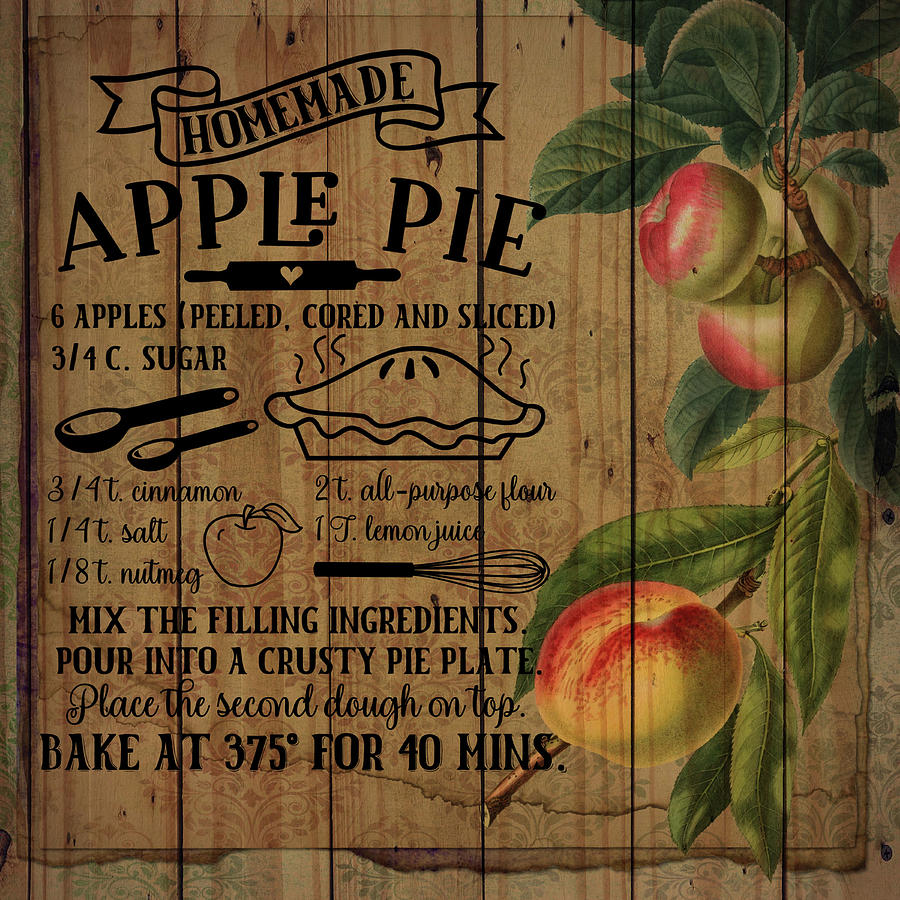 Homemade Apple Pie Recipe Apples Art Print Digital Art by Rosa'le's ...