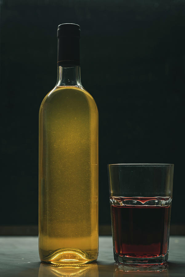 Homemade Apple Wine In A Bottle And Juice In A Glass Glass Art By Gatis Osenieks