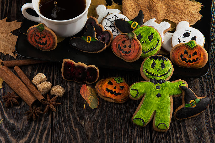 Homemade delicious ginger biscuits for Halloween Photograph by Rusak
