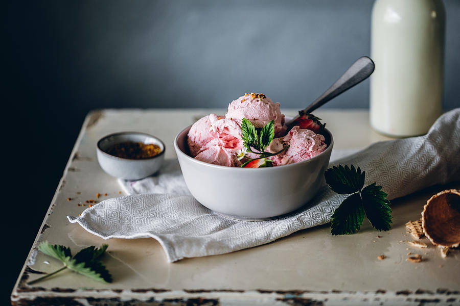 Homemade delicious strawberry ice-cream Photograph by Alvarez
