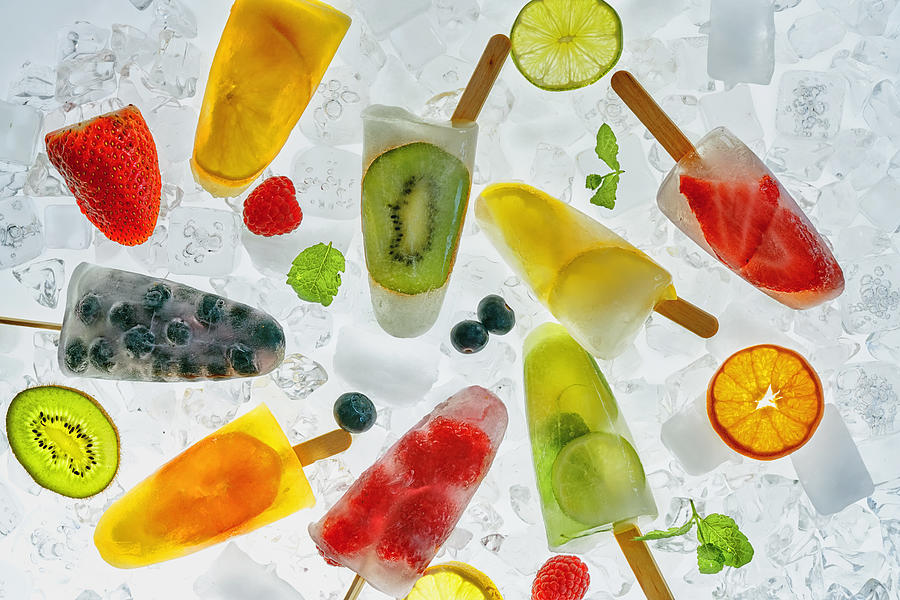 Homemade Fruit Popsicles on Ice Photograph by GMVozd