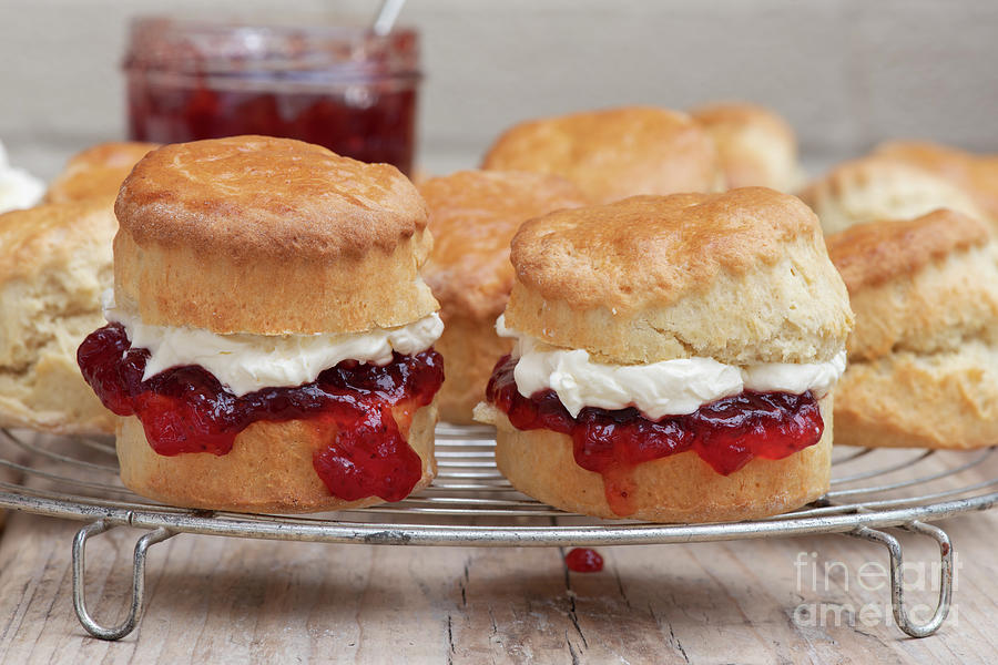 Homemade Scones with Strawberry Jam and Cream Photograph by Tim Gainey