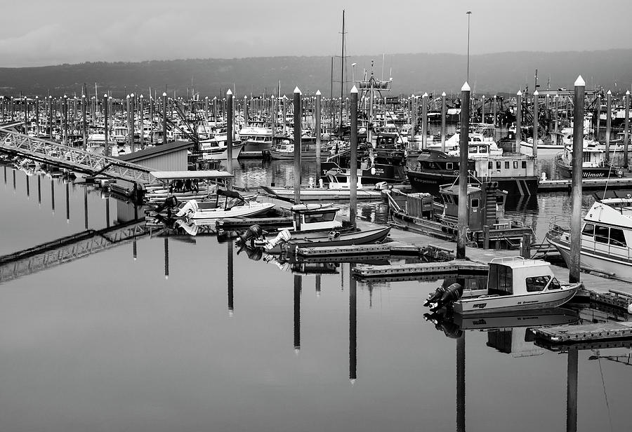 Homer Alaska Harbor Reflection Black And White Photograph