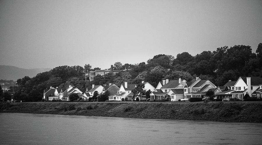 Mountain Photograph - Homes Along The Tennessee River In Black and White by Greg Mimbs