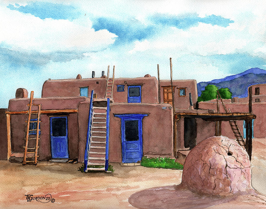 Homes in the pueblo Painting by Timithy L Gordon