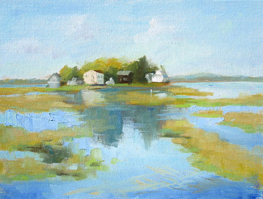 Homes on Essex River, High Tide Painting by Keiko Richter