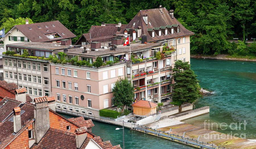 Homes on the The Aare river in Bern  Photograph by Dejan Jovanovic