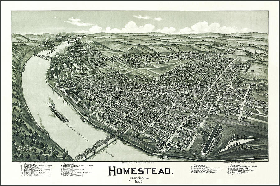 Pittsburgh Photograph - Homestead Pennsylvania Vintage Map Birds Eye View 1902  by Carol Japp