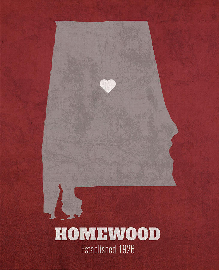 Homewood Alabama City Map Founded 1926 University of Alabama Color ...