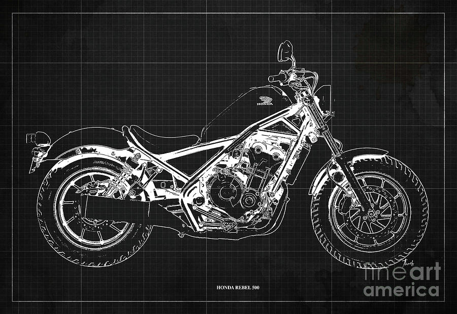 Honda Rebel 500 Blueprint, Dark Grey Background Drawing by Drawspots  Illustrations - Fine Art America