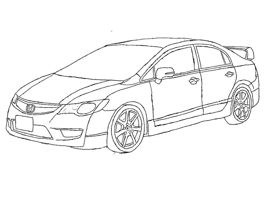 Honda Civic Type R FD2R drawing Digital Art by Ravi Maran - Fine Art ...