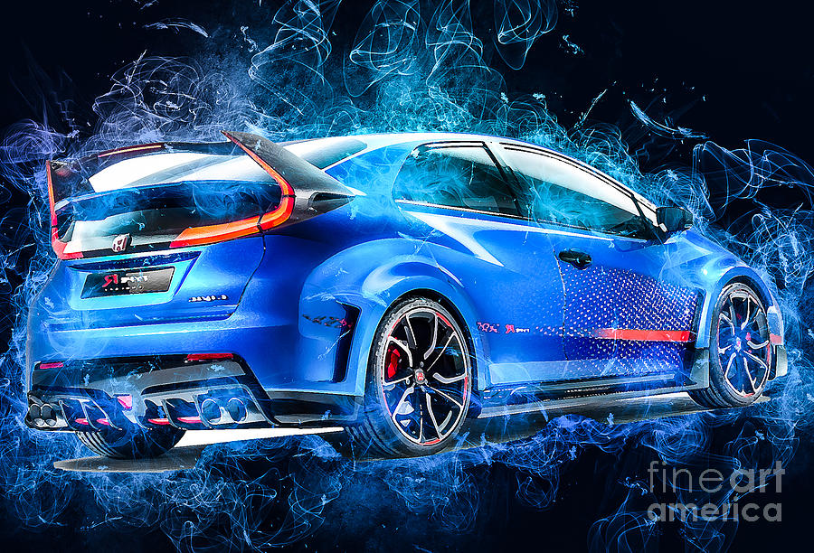 Honda Civic Type R Honda Honda Civic Concept Blue Drawing by Marietta ...