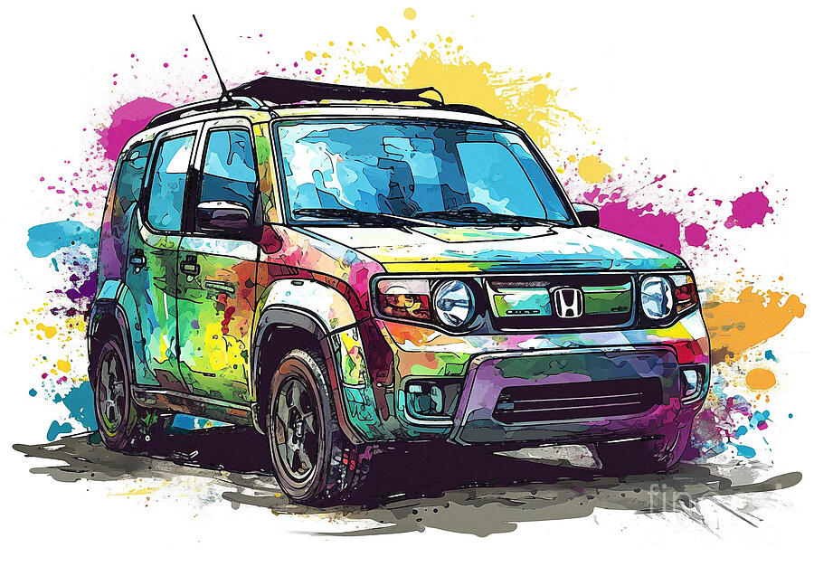 Abstract Painting - Honda Element DX auto vibrant colors by Clark Leffler