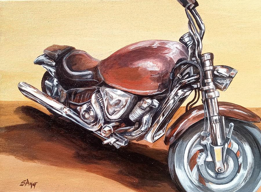 Honda MN 800 Tousley Red Motocycle Painting by Sonya Allen