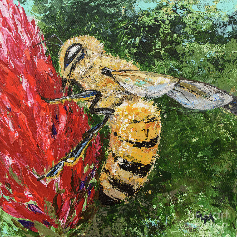 Honey Bee on Clover Painting by Cheryl McClure