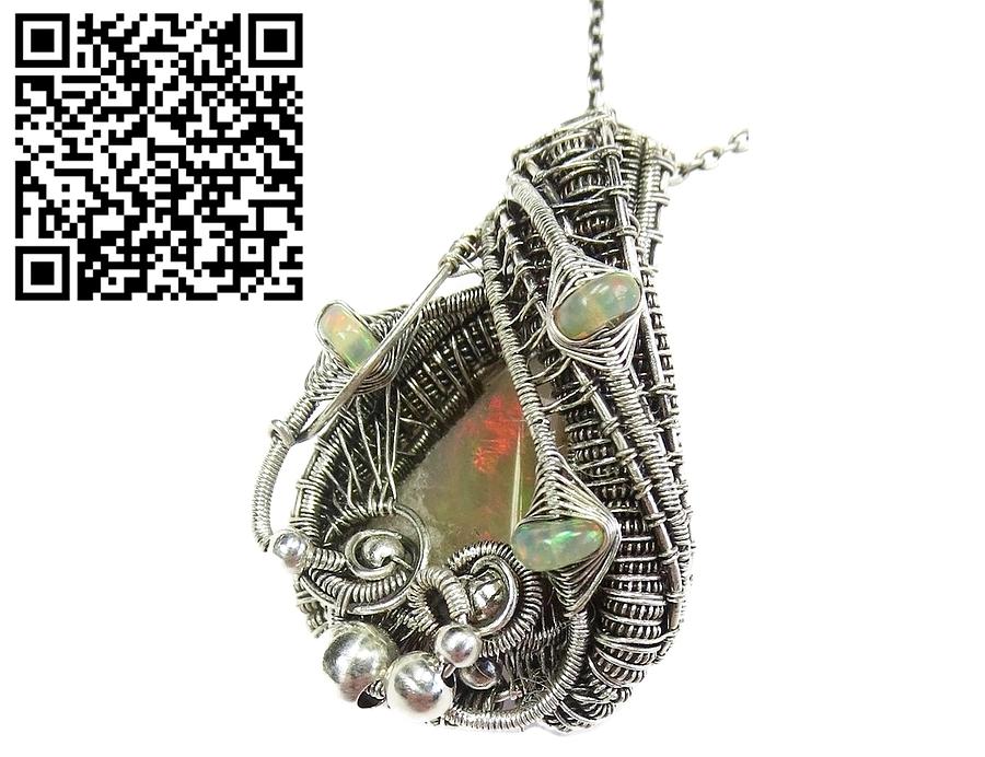 Opal Necklace Jewelry - Honey Ethiopian Opal Wire-Wrapped Pendant with Ethiopian Welo Opals by Heather Jordan