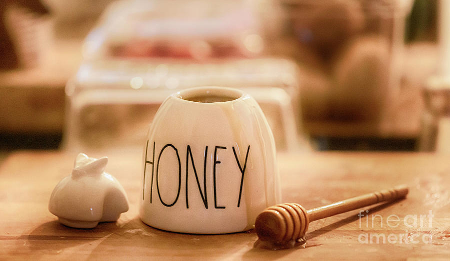 Honey Photograph - Honey Pot with Lid and Dipper by Natural Abstract