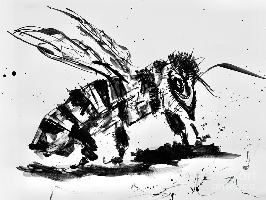 Honeybee In Black And White Painting