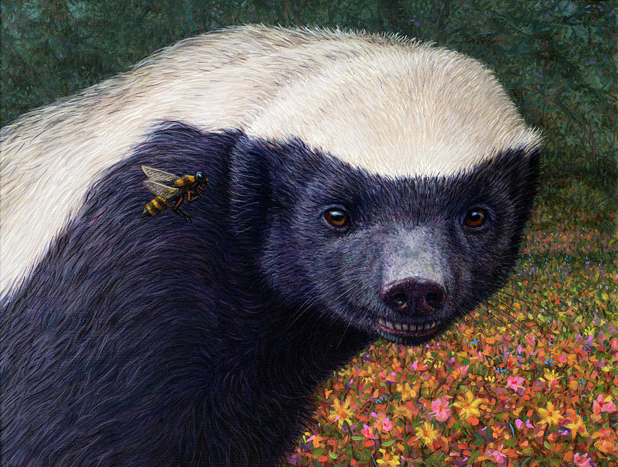 Honeybee tells Honey Badger Painting by James W Johnson