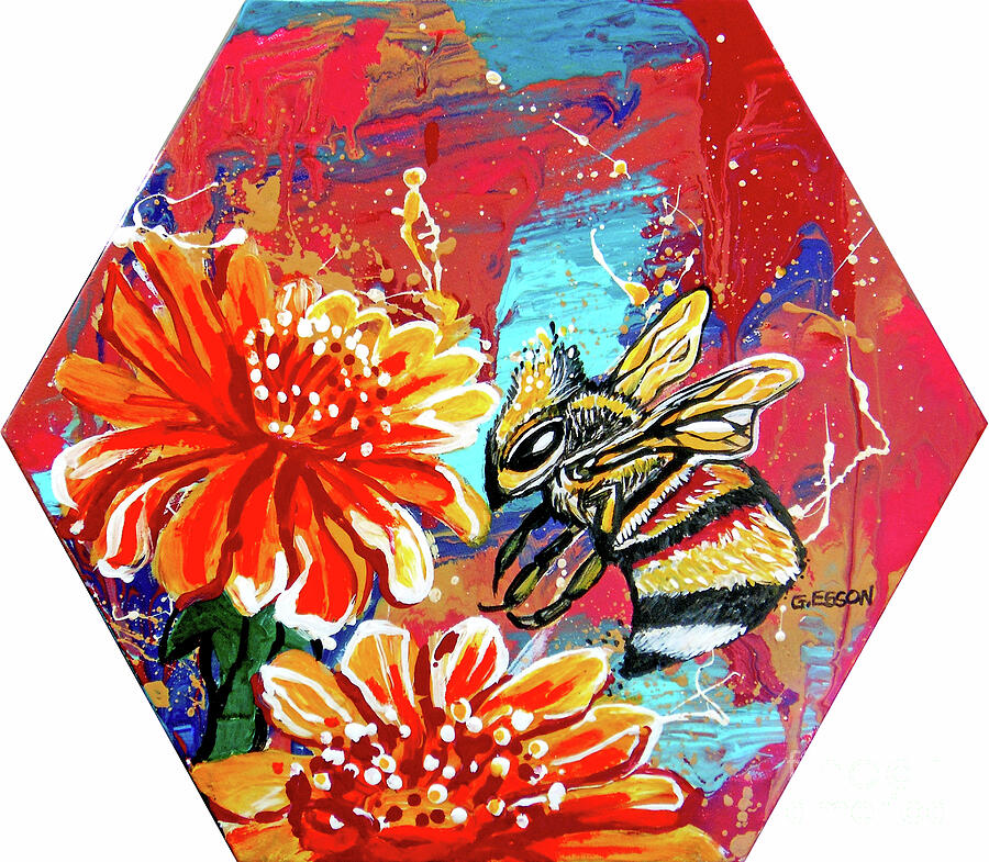 Flower Painting - Honeybee With Gold Flowers by Genevieve Esson