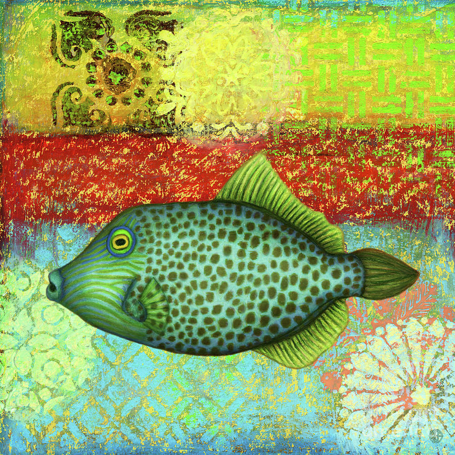 Honeycomb Leatherjacket Seascape  Painting by Amy E Fraser
