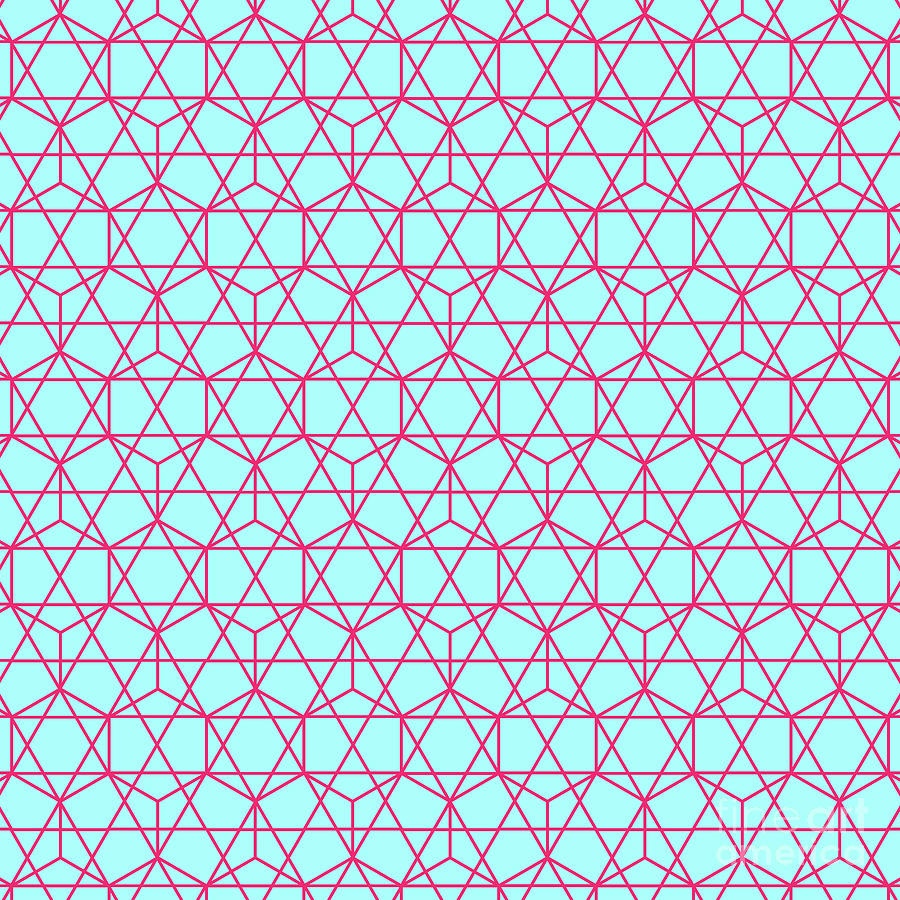 Honeycomb With Star Grid Pattern in Light Aqua And Raspberry Pink n.3074 Painting by Holy Rock Design
