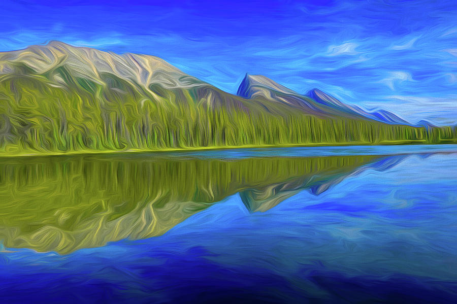 Honeymoon Lake Jasper National Park Endless Ridge Chain mountain range Digital Painting Digital Art by Toby McGuire