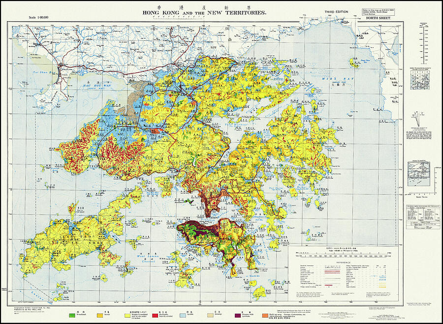 Hong Kong and the New Territories Vintage Map 1957 Photograph by Carol ...