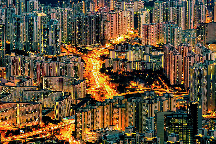 Hong Kong by Night Photograph by Jose Luis Vilchez
