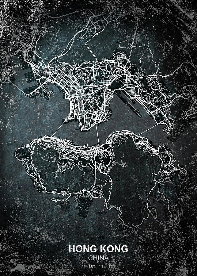 Hong Kong Chalkboard Map Digital Art by Projectx Collection - Pixels
