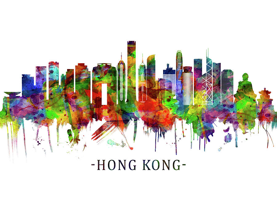 Hong Kong China Skyline Mixed Media by NextWay Art