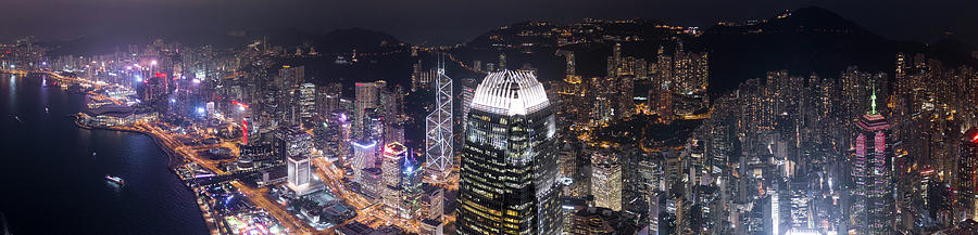 Hong Kong island at night panorama 2 Photograph by Sonny Ryse