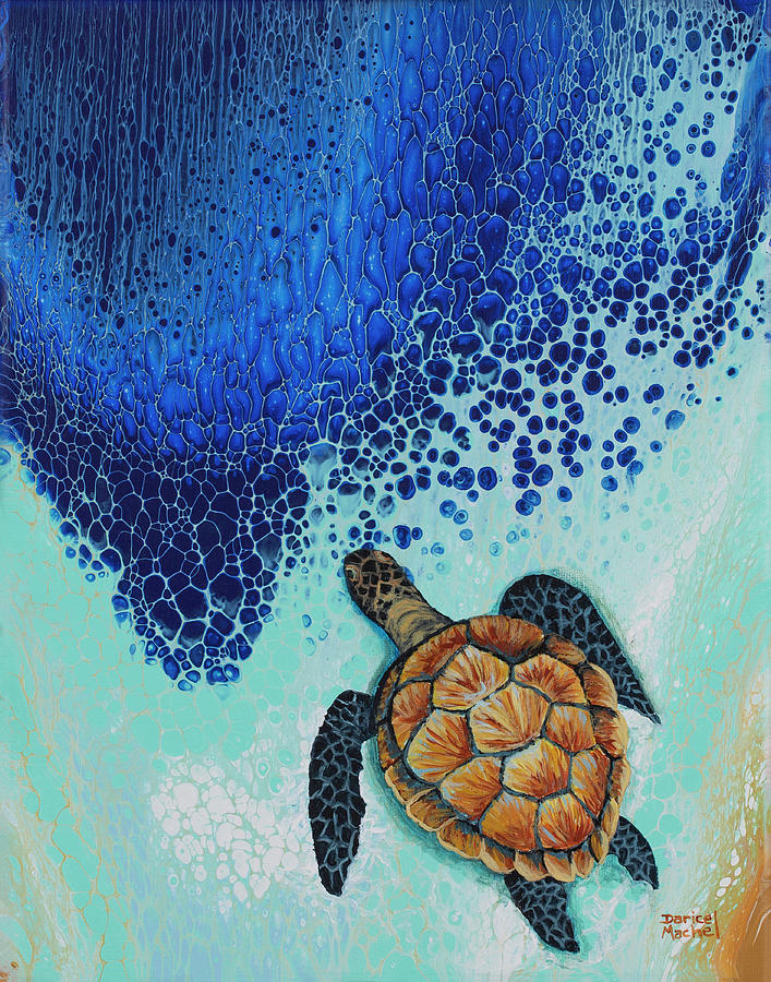 Honu And Sea Foam Painting by Darice Machel McGuire