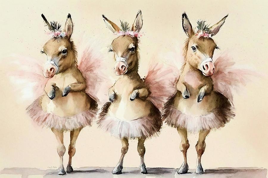 Donkey Digital Art - Honkey Donkey Ballerinas by Lisa S Baker