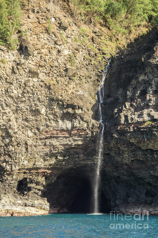 Waterfall Photograph - Honololo Sea Cave on Kauai by Nancy Gleason
